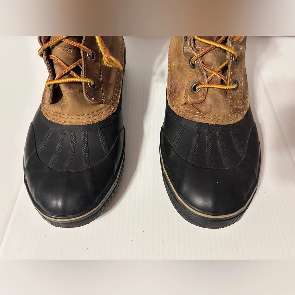 SOREL brown leather-upper rubber duck winter waterproof boots men size 10.5